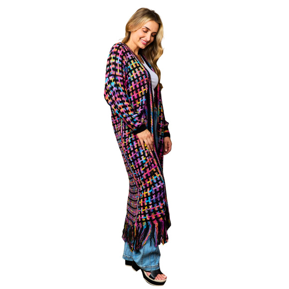 Angel Wings Full Size Multicolored Open Front Fringe Hem Cardigan-Size 3X - Picture 2 of 9